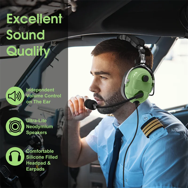 Aviation Pilot Headset for Student Pilots Flight Schools Instructors Features Clear Hear Speakers Noise Canceling Microphone