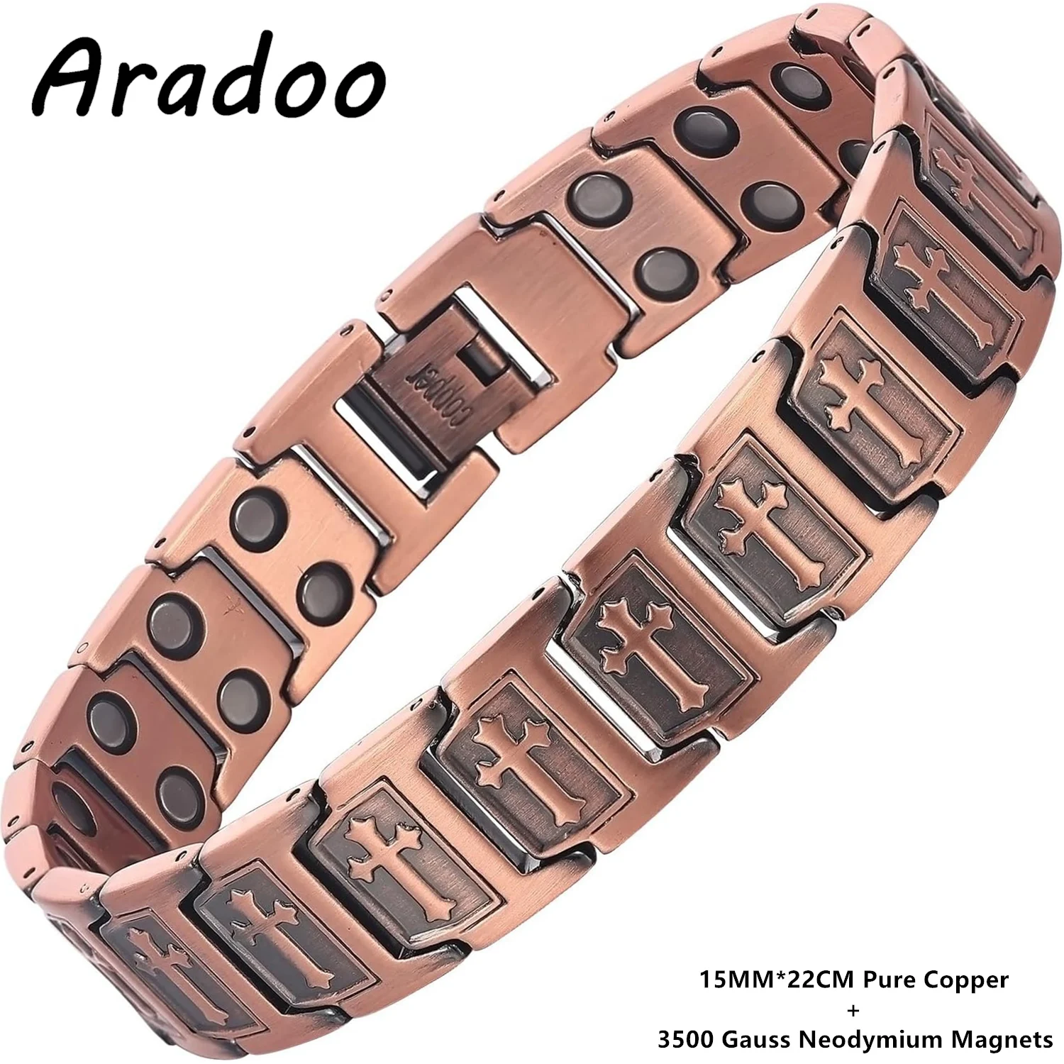 ARADOO Classic Cross Pure Copper Bracelet for Men with Ultra Strength Magnets Jewelry Gifts