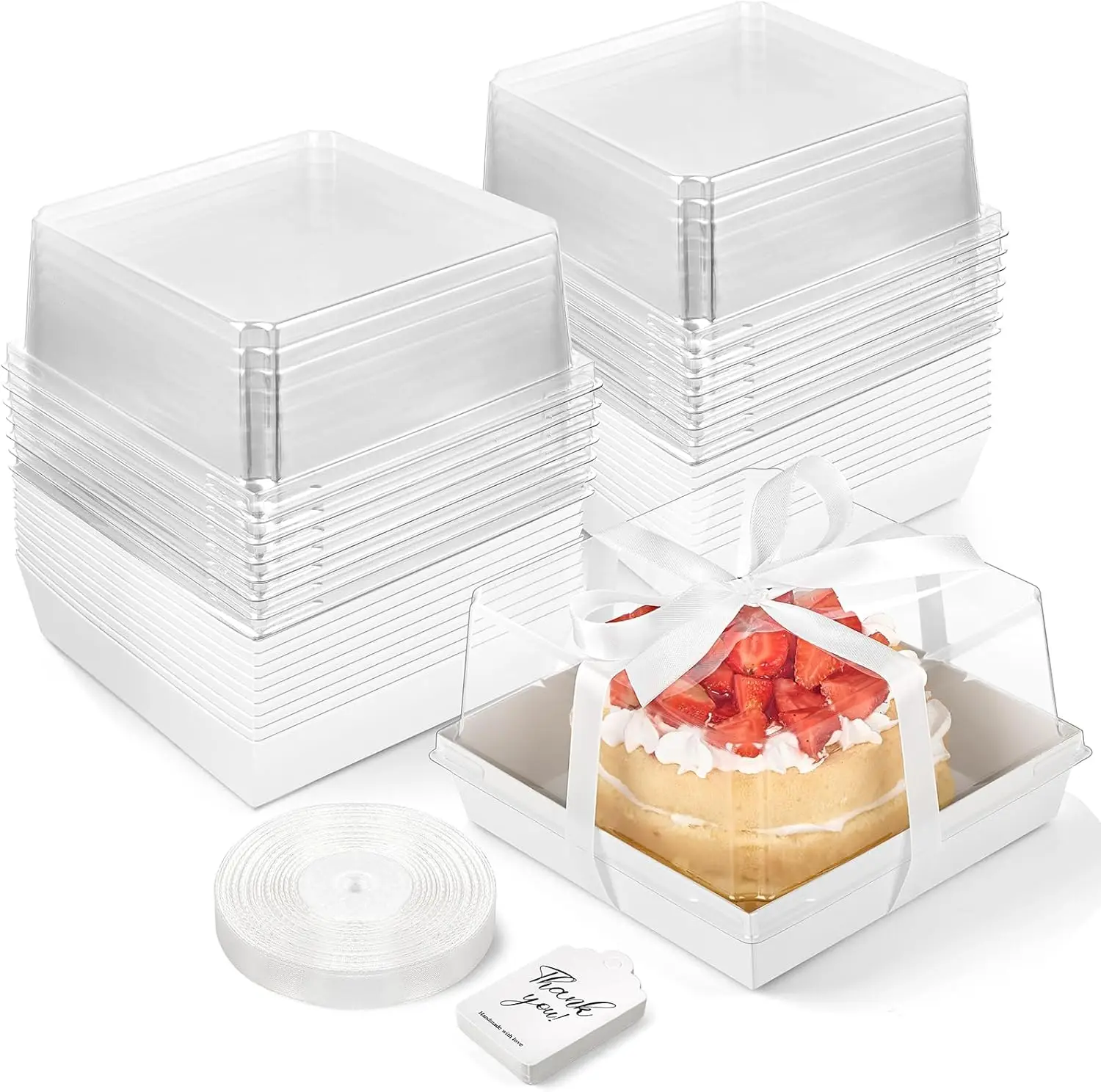 

Paper Cake Boxes 7x7x4 Inches with Clear Lids, 20 Pack Disposable Square Food Containers for Desserts, Pies, Cupcakes