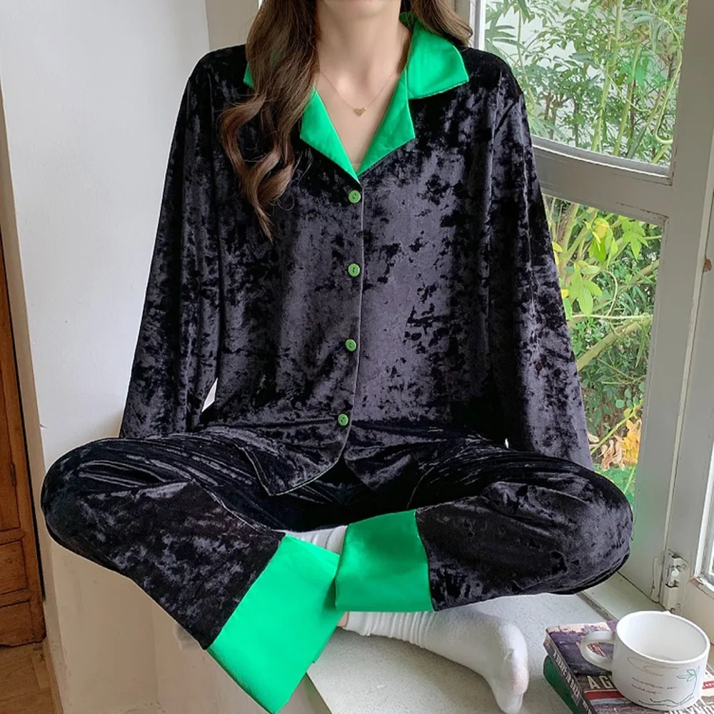 

New Arrived Sets Velvet Women V-neck Pajama Set Women's 2 Pieces Veelour Pyjamas Set Sweet Solid Color Home Suit For Women