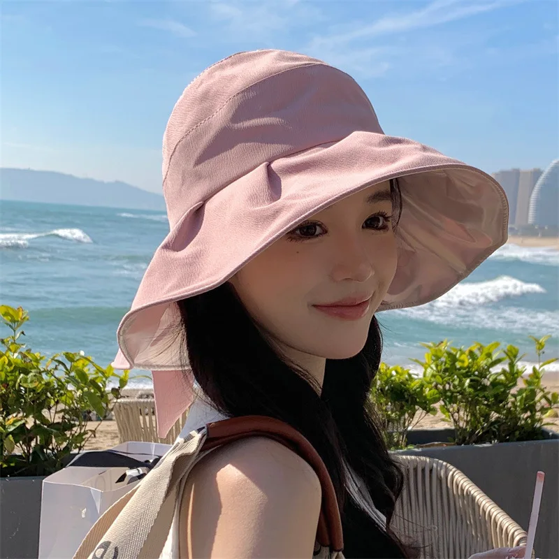 Sunscreen Hat With Bow, Large Brim For Covering The Face To Prevent Ultraviolet Rays In Summer, Foldable Fisherman Hat For Women