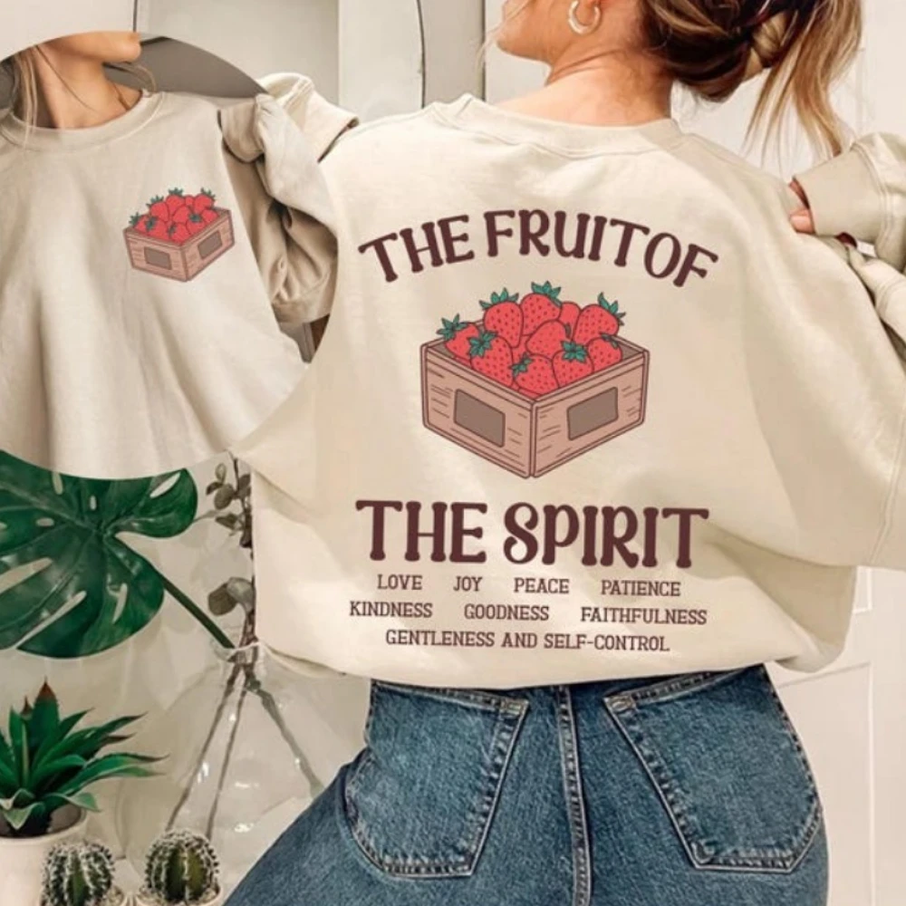 The Fruit of The Spirit Hoodie Christian Shirt Bible Verse Hoodie Christian Apparel Strawberry Pullover Jesus Sweatshirt