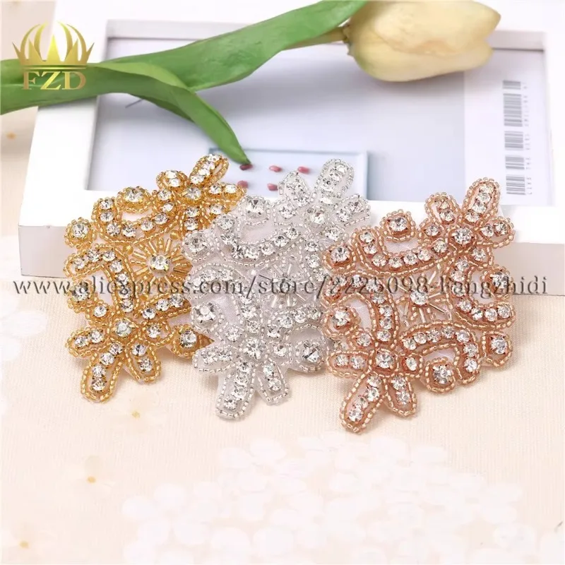 (30 pieces) Iron On Crystal Beaded Sewing Bridal Sash Garters Decorative Rose Gold Rhinestone Appliques for Wedding Dresses