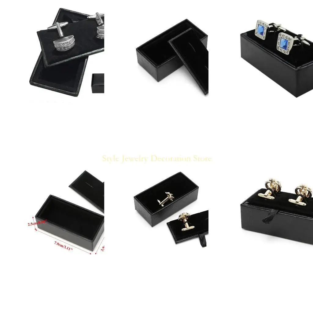 

D46E Luxury Display Jewelry for Case Pocket Leather Cufflink for Case Black Faux Leat