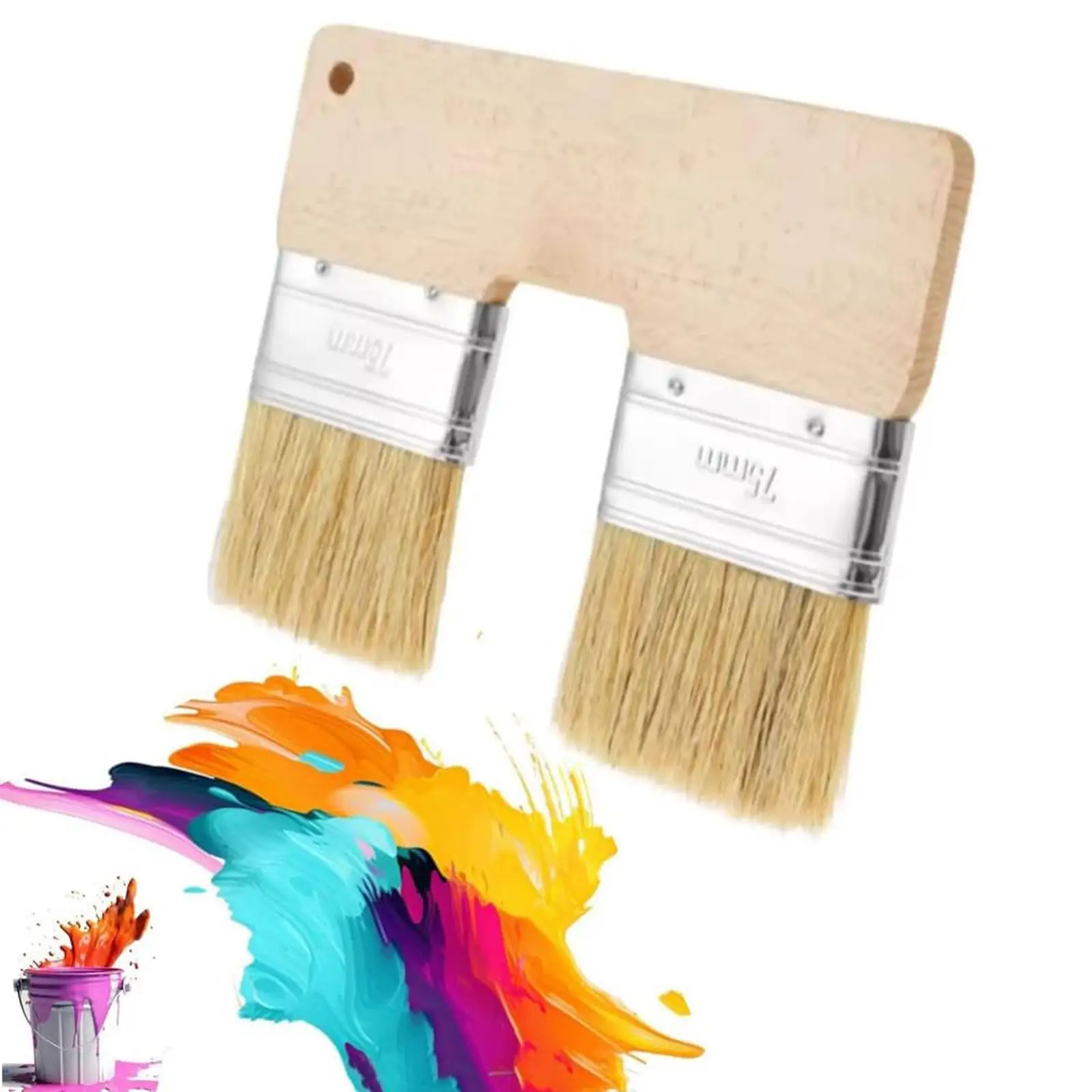 Double Paint Brush Stain Brush Portable Professional Wooden Handle Flat Brush for Varnish, Watercolor Paints, Oil Paint Tool