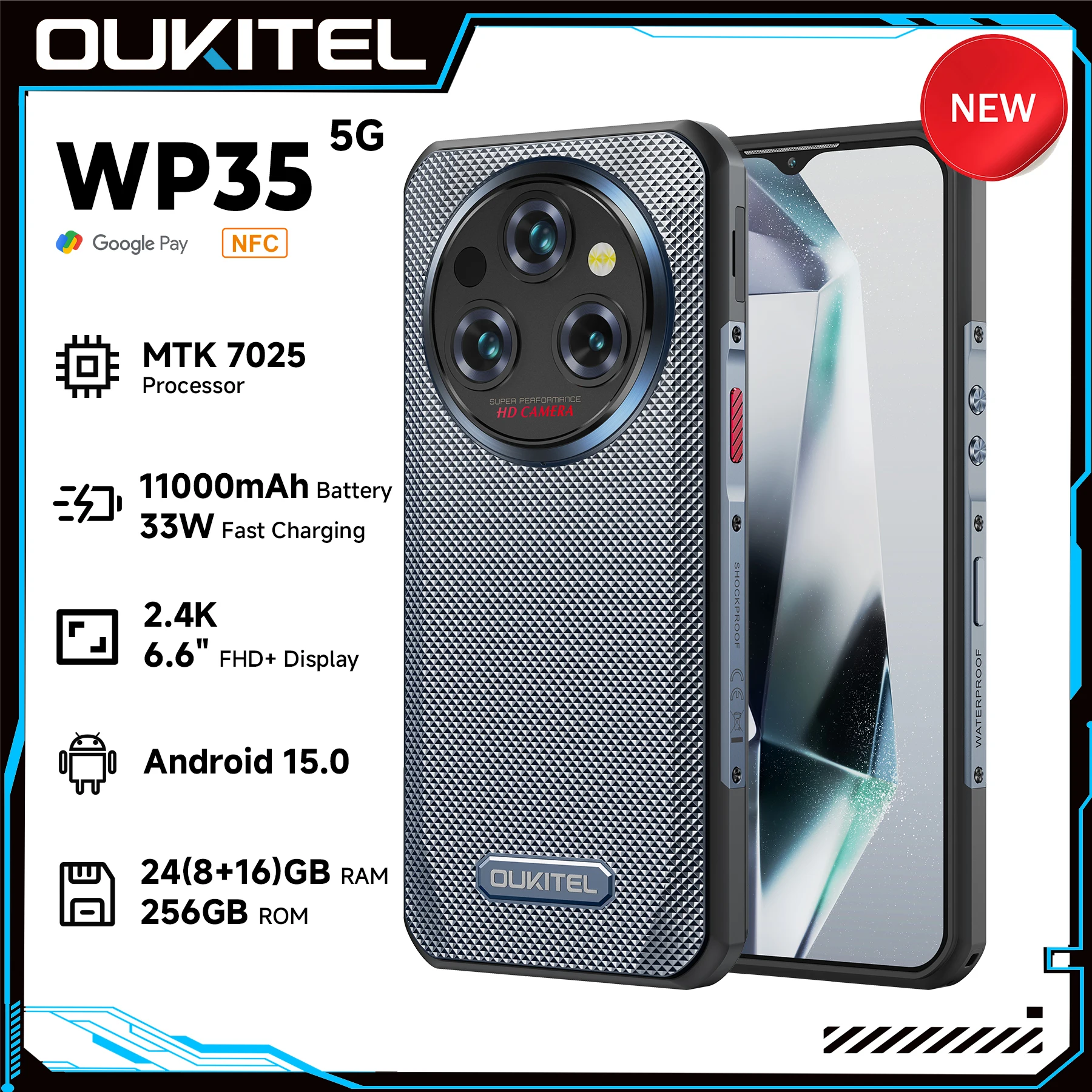 Oukitel WP35 Rugged Phone MTK 7025, 5G, 11000mAh, 6.6