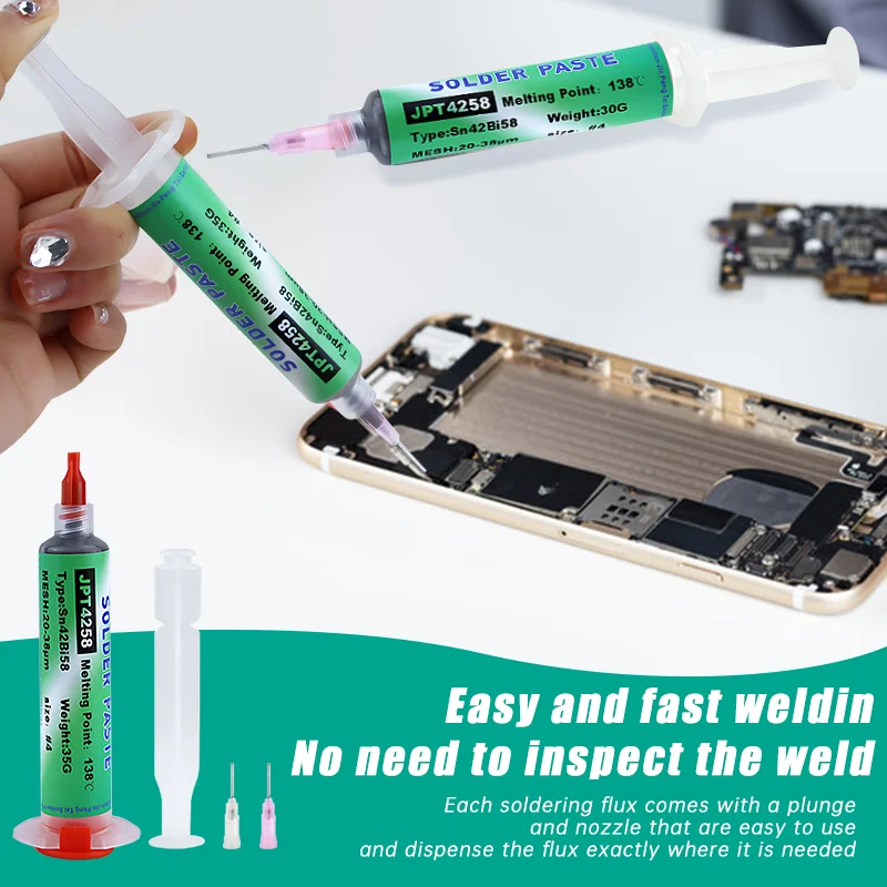 138℃ Solder Paste Lead-free Syringe Welding Paste for Soldering SMD BGA IC PCB Needle Tube Tin Solder Paste Welding Components