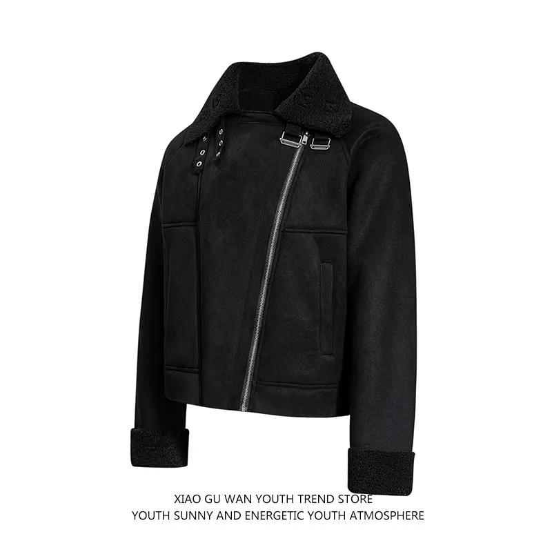 

Свободная замшевая куртка унисекс с воротником-стойкой на молнии для осени и зимы, повседневная верхняя одежда, удлиненная модель