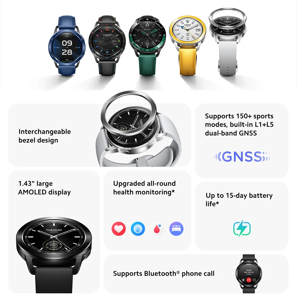 Global Version Xiaomi Watch S3 1.43\'\' AMOLED Screen HyperOS Mi Smartwatch 5ATM Waterproof Blood Oxygen GNSS GPS 486mAh Battery