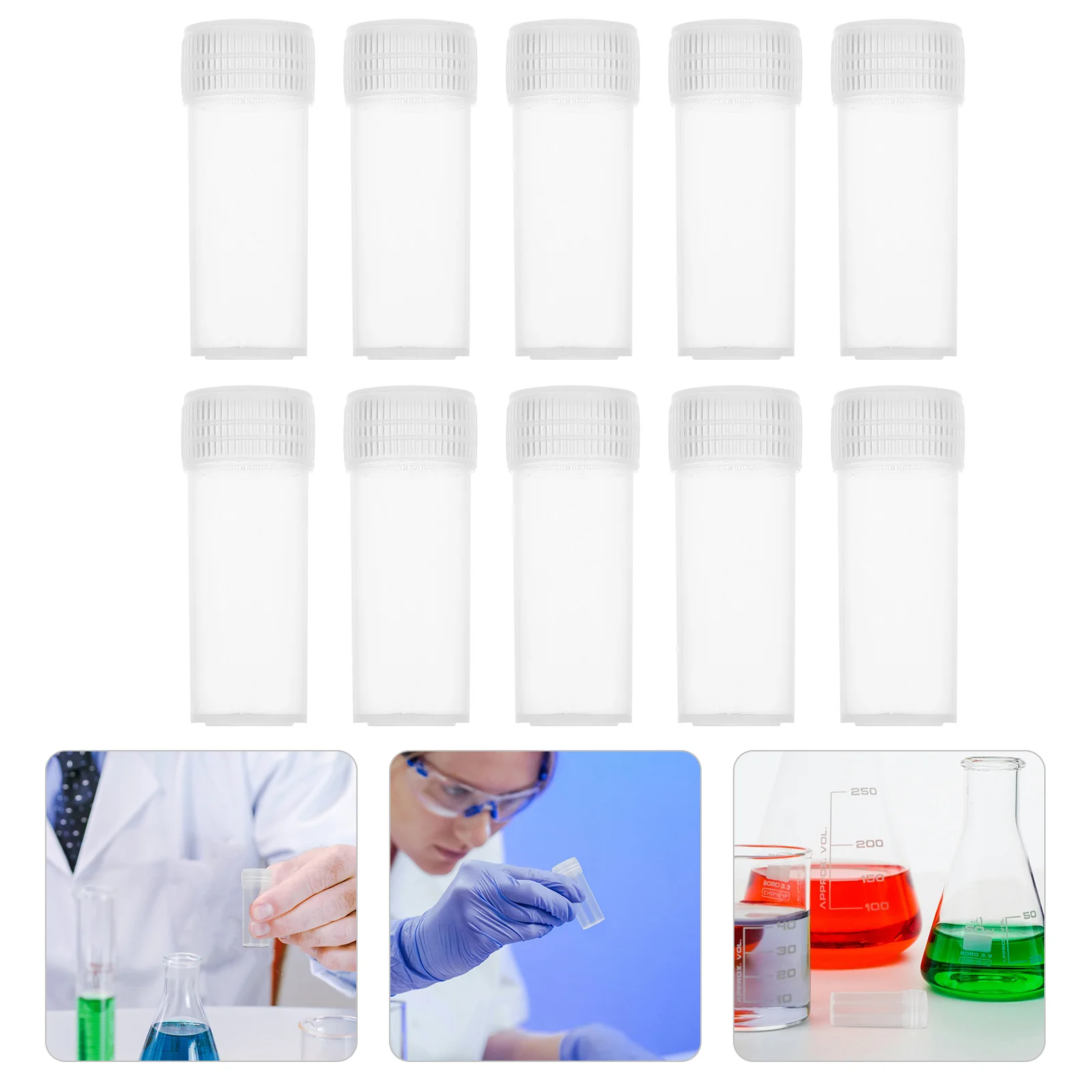 

100Pcs Transparent Plastic Vials Mini Sample Containers Leak-Proof Small Bottles for Lab Liquid Powder Test Tubes Plastic