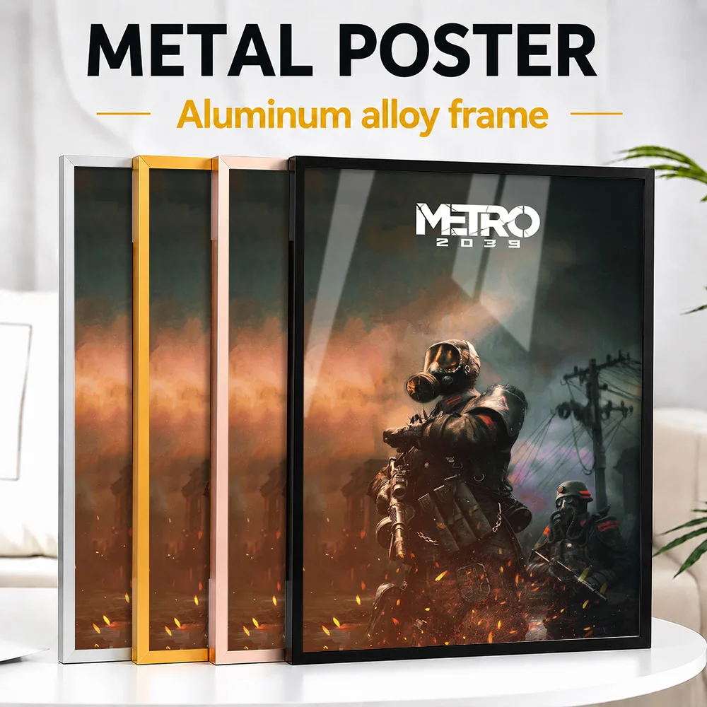 Metro 2039 Soldiers In Ruined City Framed Metal Print Personalized Painting Style Wall Art For Bedroom And Entertainment Room