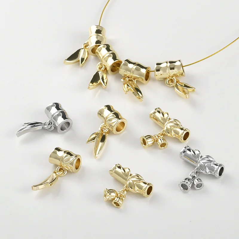 Colgante de bambú chapado en cobre con color de oro de 14k que conserva el color, diseño de lirio del valle, hecho a mano, material de cuentas para pulsera y collar DIY