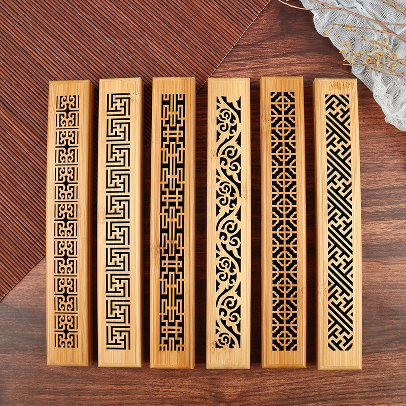 1pc Chinese Retro Bamboo Wooden Incense Stick Holder Burning Joss Insence Box Burner Ash Catcher For Home Beadroom Office