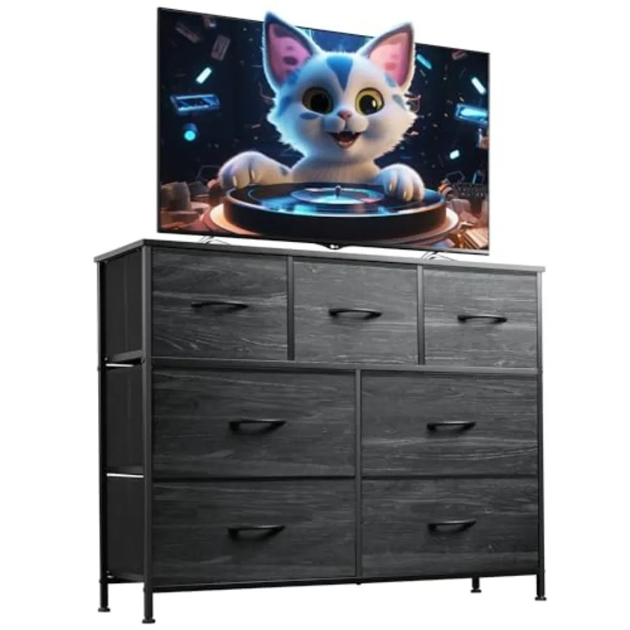 7 Drawer Dresser TV Stand Entertainment Center Media Console Table with Metal Frame and Wood Top for TV up to 45 inch Chest of