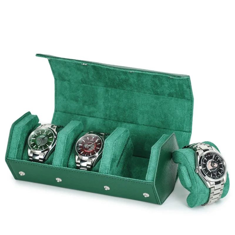 Anti-scratch top-grain leather three-piece watch storage box, travel portable hexagonal handmade genuine leather watch case
