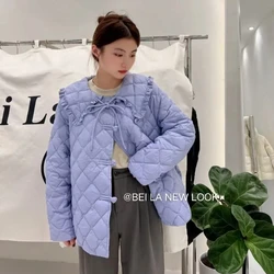 Winter 2023 New Down Cotton-Padded Jacket Women's Warm Coat Lapel Rhombic Loose Joker Casual And Comfortable Zipper Overcoat