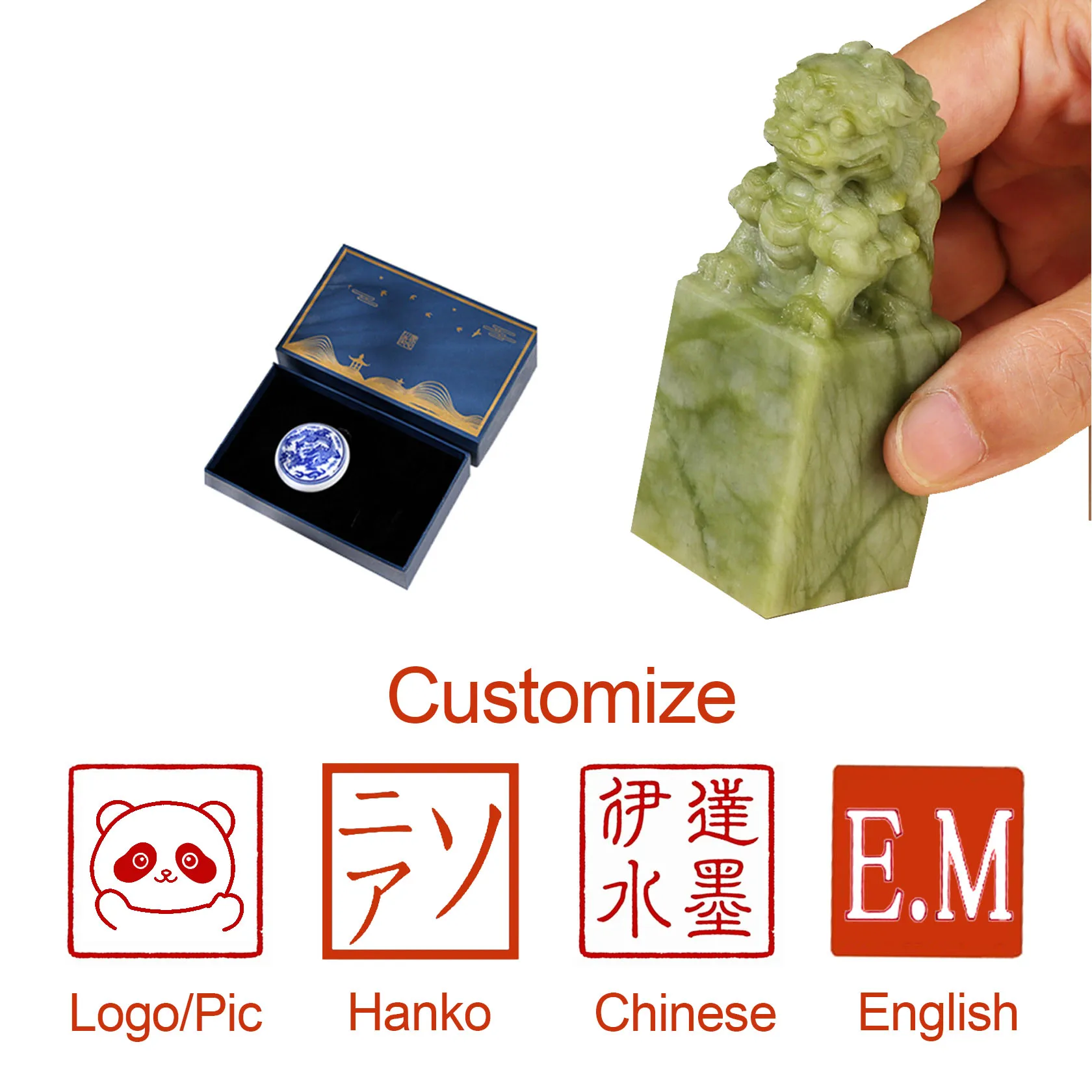 

Custom Name Stamps With Red Inkpad Seal Box Lion Carved Sotne Stamp for Calligraphy Painting Seal Stamp Creative Gift