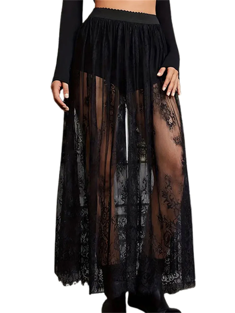 

Женские кружевные длинные юбки с высокой талией, однотонные прозрачные юбки-миди со встроенными шортами
