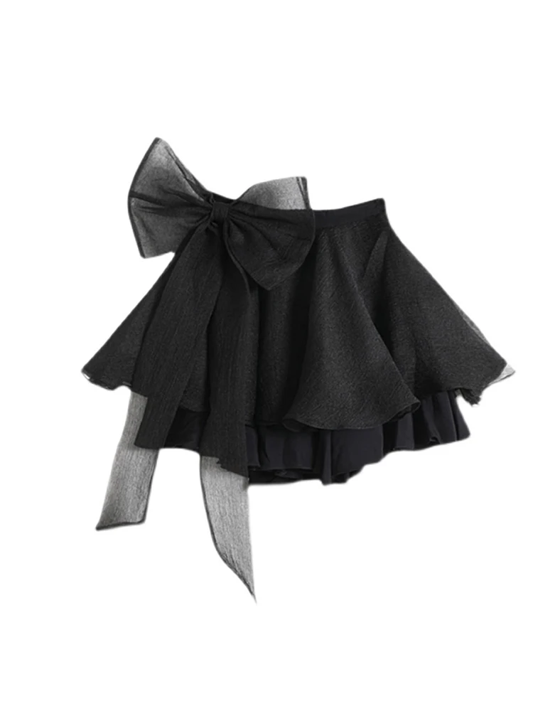 

Women Black Gothic Mini Skirt Vintage Streetwear Elegant Harajuku Y2k Emo 2000s Hight Waist A-line Bow Skirt 90s Trashy Clothes