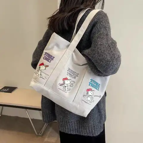 Ny tecknad Snoopy-tygväska för kvinnor med stor kapacitet, modern och mångsidig tygväska, handhållen mammaväska med en axel 12 best sales Snoopy Zara - №11