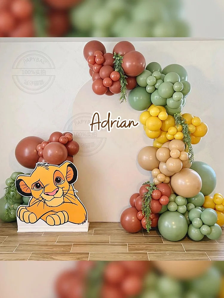 137pcs Disney Lion King themed Party Balloon Arch Kit Yellow Green coffee latex balloon for kid birthday party decor supplies