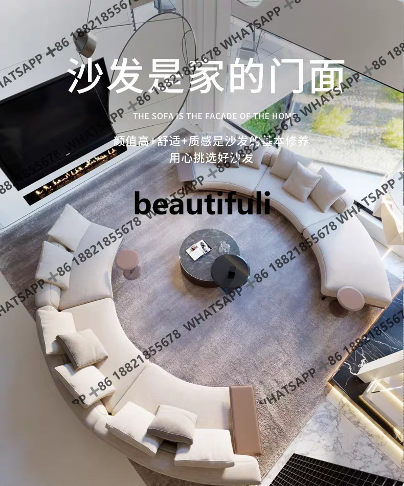 Sofa Italian cotton and linen fabric corner curved villa large flat floor living room light luxury designer cloth sofa