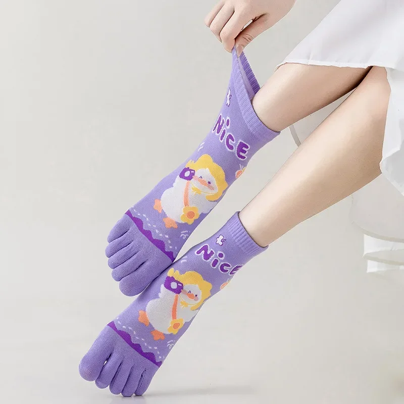 Cute 5 Finger Socks Women Girl Cartoon Colorful Flowers Bear Watermelon Young Casual Fashion Happy Toe Socks Harajuku