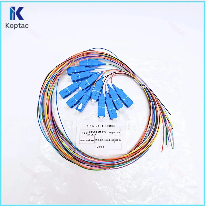 Kabel Jumper optik, 12 warna SC / APC /UPC serat optik Pigtail SC/UPC 12Core bundel ekor babi kabel optik Jumper