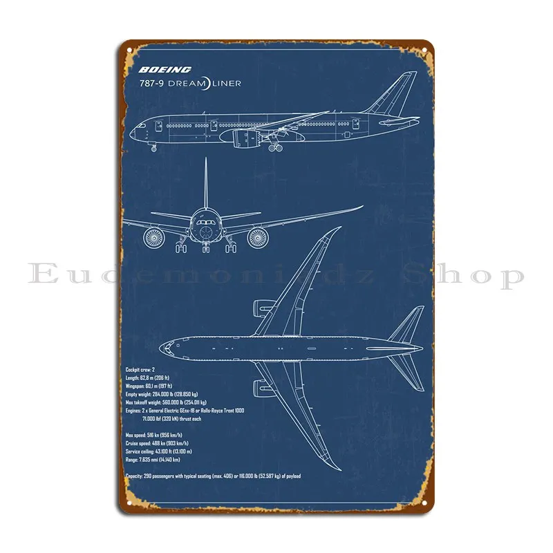 Boeing 787 Dreamliner Jet Metal Plaque Poster Cinema Garage Designing Printed Garage Tin Sign Poster