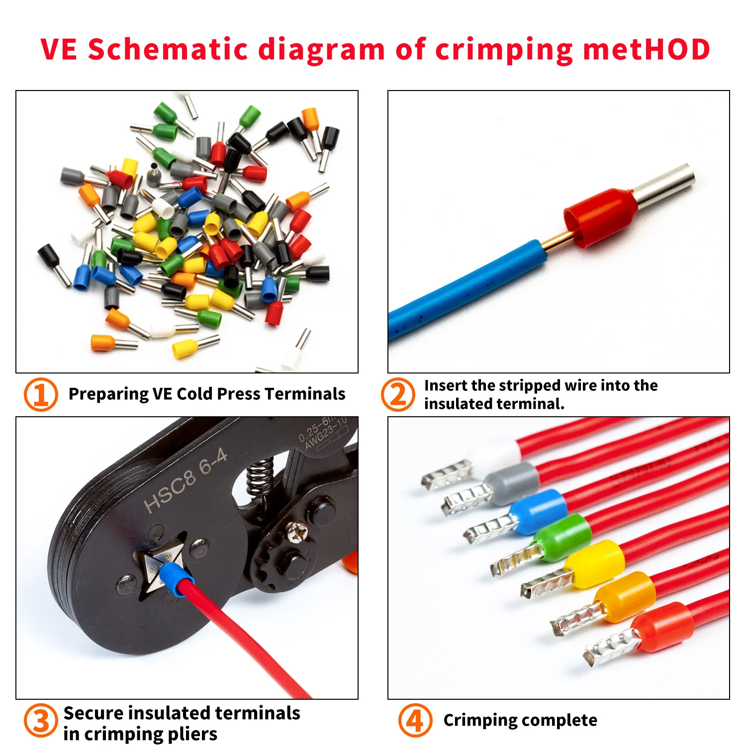 100pcs E2512 Insulated Ferrule connectors Terminal Block Cord End Wire Connector Electrical Crimp Terminal Wire For 2.5mm2,14AWG