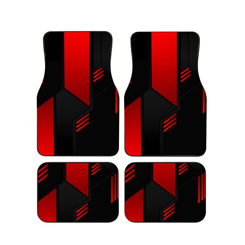 

4Pcs Black Red Tech Geometric Print Car Floor Mats Non-Slip Waterproof Universal Foot Pads For Auto Interior For Sedan SUV Truck