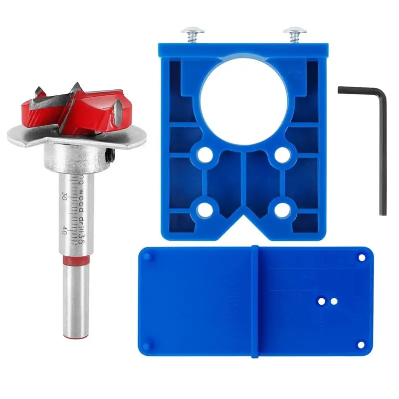 ABKS-For Cabinet Door Installation 35Mm Concealed Hinge Jig Kit For Woodworking, Drill-Bits And Router Jig
