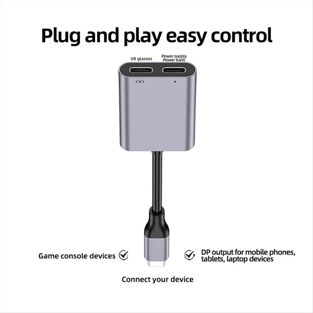 【ABUB】 2-in-1 USB-C AR-Brillen-Dockingstation mit PD-Schnellladung und zwei USB-Anschlüssen für Smartphones und Tablets, Schwarz