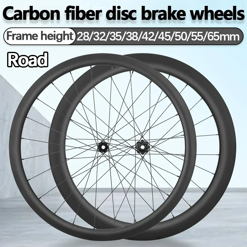 700c Carbon Road Wheels 28 32 35 38 42 45 50 55 65 mm 24 Holes Wide Rim Wheelset 700c Center Lock Disc 6-blot Racing Bike Wheels