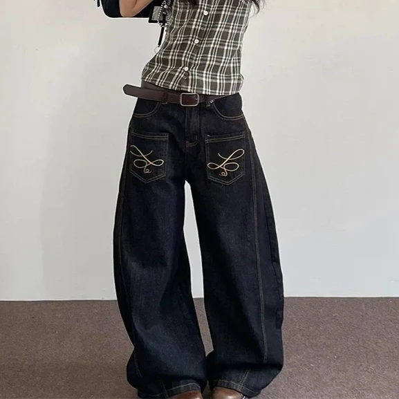 

Women's Black Jeans High Waist Hip Hop Straight Fashion Pants Streetwear Harajuku Y2K Star 2025 Female Wide Leg Denim Trouser