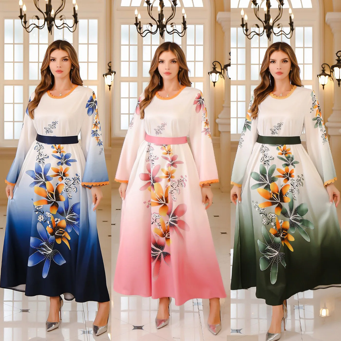 Dubai feminino abaya vestido abaya médio oriente muçulmano roupas femininas strass longo robe