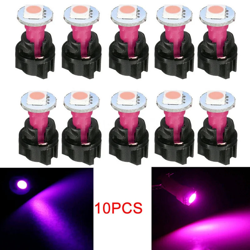 10Pcs T5 5050SMD PC74 LED Lights Purple Dashboard Gauge Instrument Auto Side Light Lamp Bulbs Twist Socket 12V Car Accessories