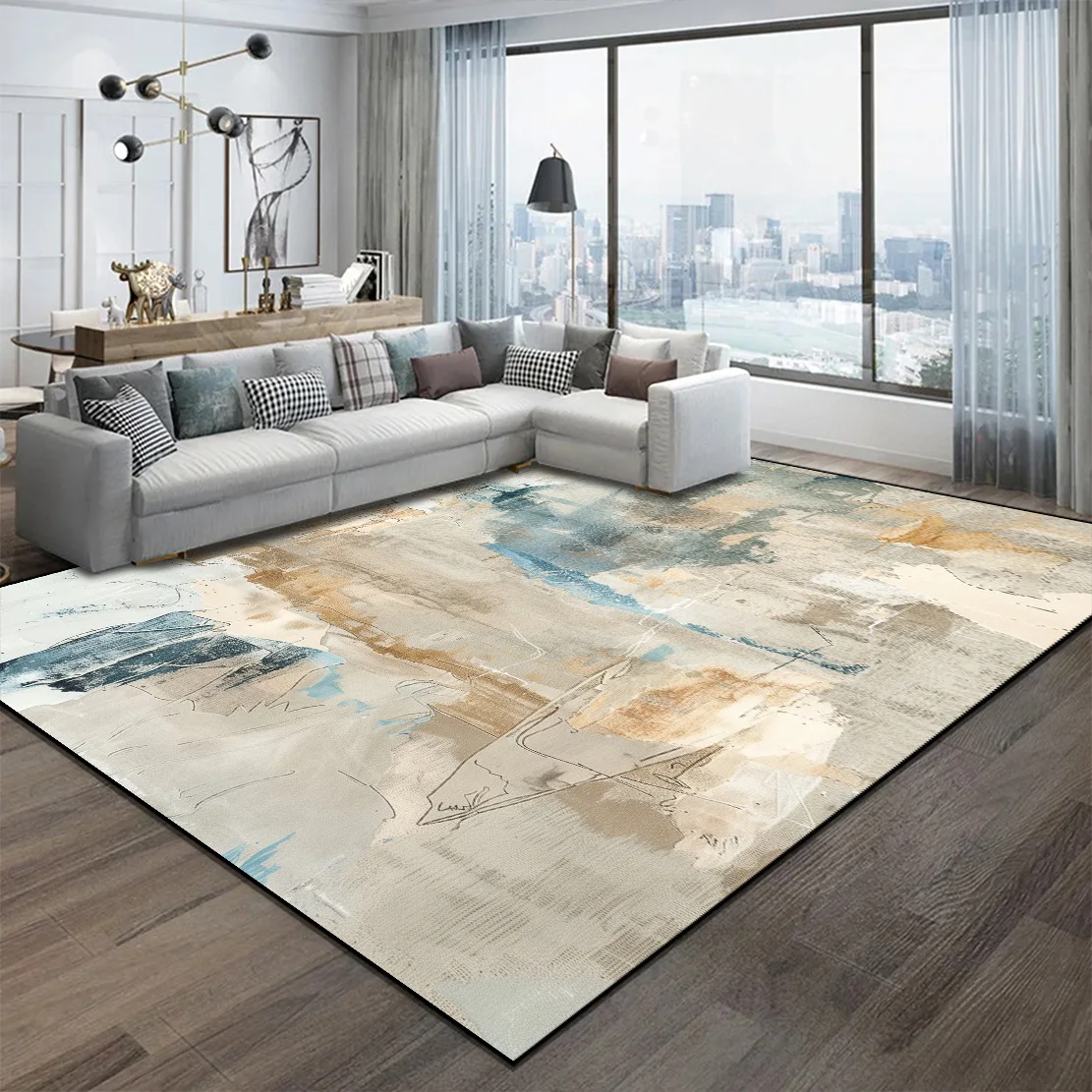 VIKAMA Nordic Abstract Style Carpets Minimalist Bedside Bedroom  Boho Rugs Living Room Sofa Decor Floor Mat Non-slip Home Decor