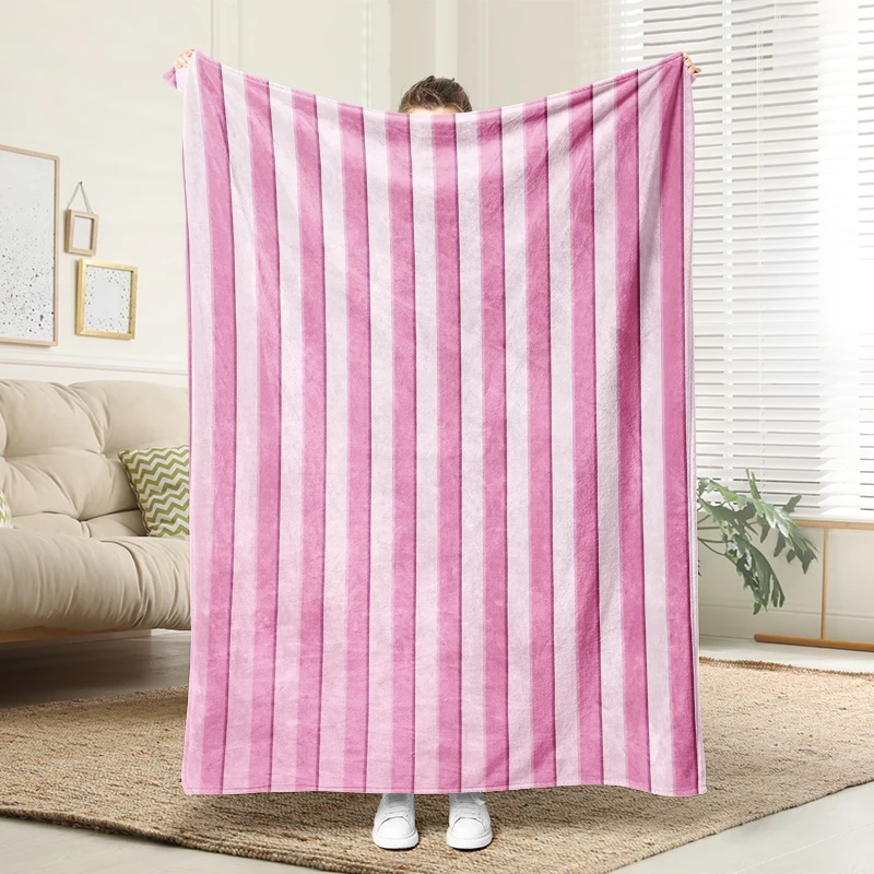 

Pink Stripe Flannel Blanket Warm Cozy Throw Sweet Home Decor for Sofa Bed Couch
