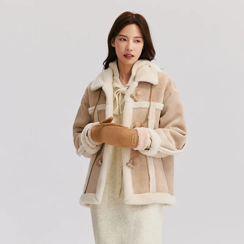 Semir Coat Women Buckle Lapel Loose Retro Literary 2024 Winter New Imitation Suede Imitation Rabbit Fur Jacket