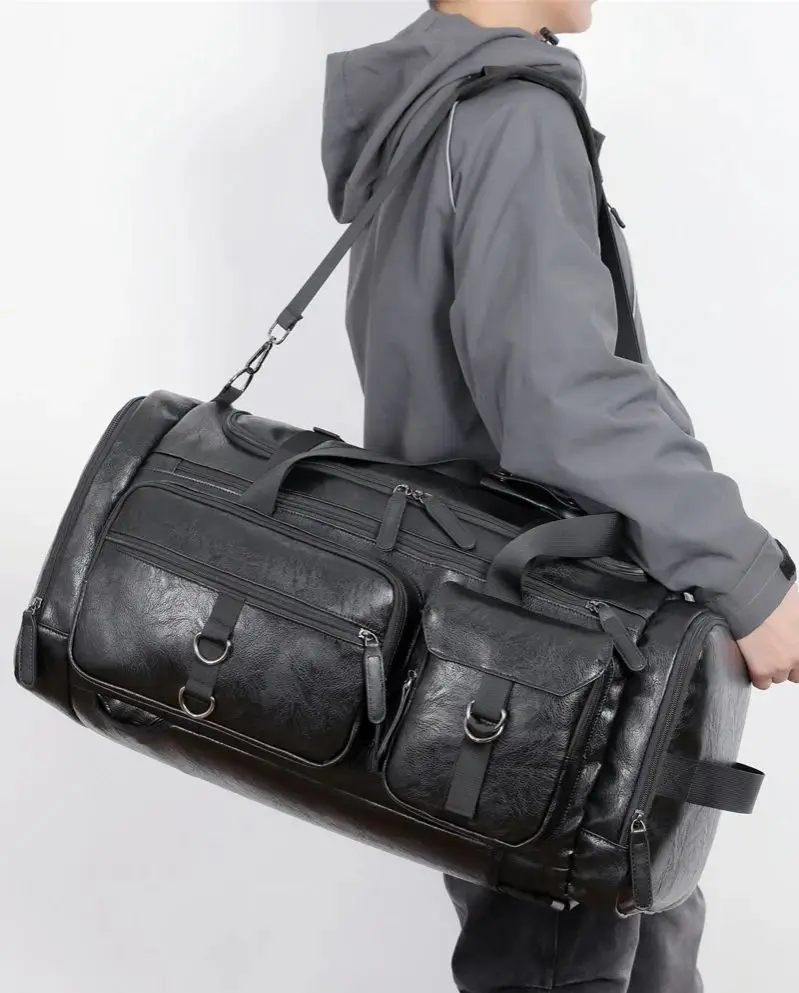 حقيبة ظهر للسفر من جلد البولي يوريثان متعددة الاستخدامات، حقيبة كتف رياضية خارجية كاجوال للرجال والنساء، حقيبة سفر للياقة البدنية في عطلة نهاية الأسبوع