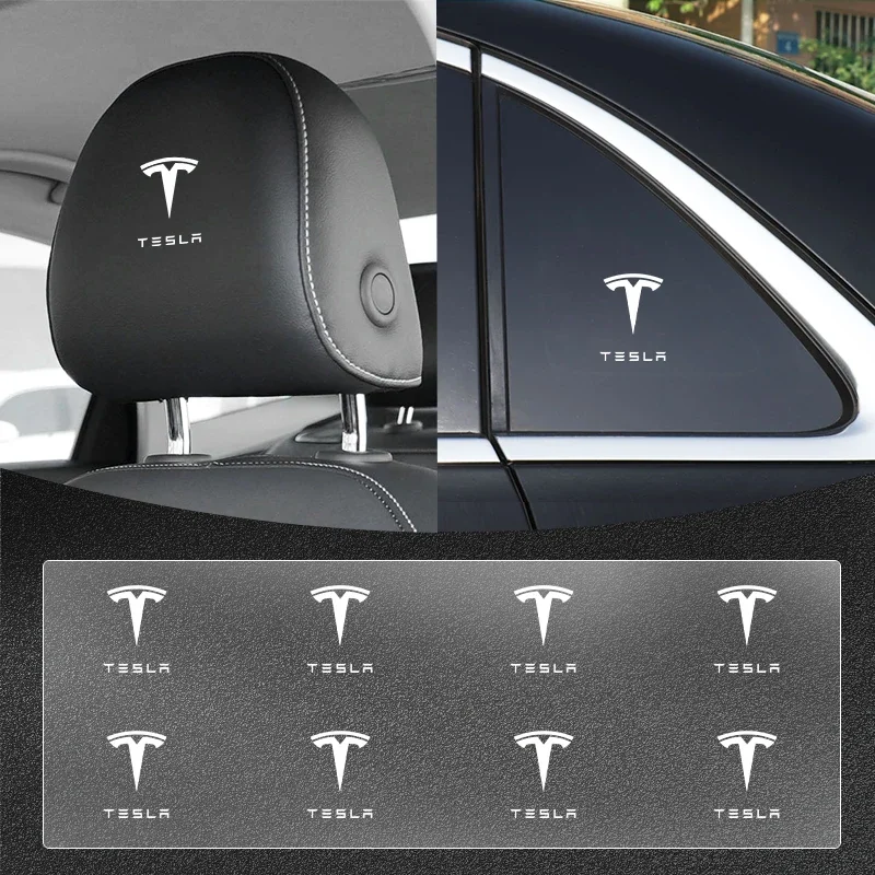 Car Front Seat Headrest Badge Decal Car Side Window Sticker For Tesla Model 3 S X Y Roadster Cybertruck Auto Styling Accessories