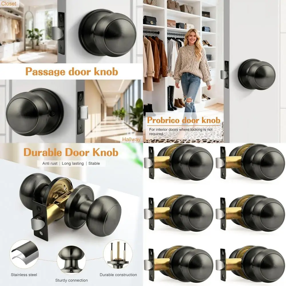

6-Pack Satin Gunmetal Finish Round Ball Knobs for Interior, Hallway, and Closet Doors