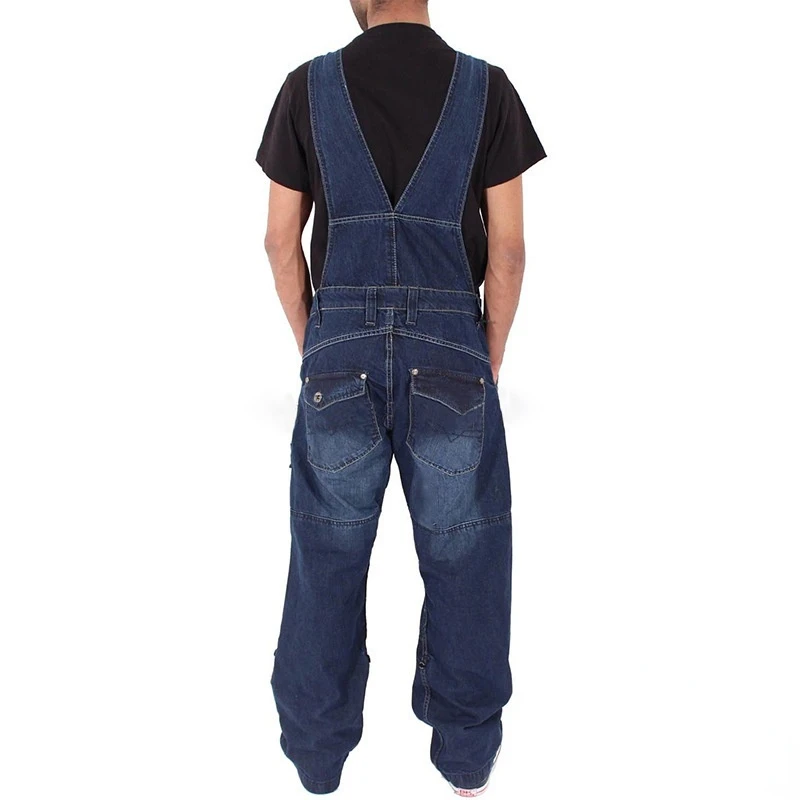 Moda hombres Jeans programador ciencia tecnología hombres monos otoño hombres Denim tirantes Simple Multi bolsillo pantalones vaqueros sueltos