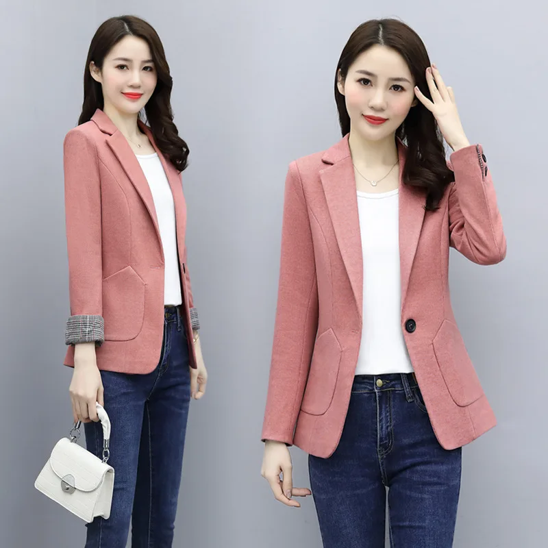 Primavera autunno cappotto donna Blazer donna donna lavoro lavoro indossare manica lunga singolo bottone Blazer giacca formale capispalla femminile