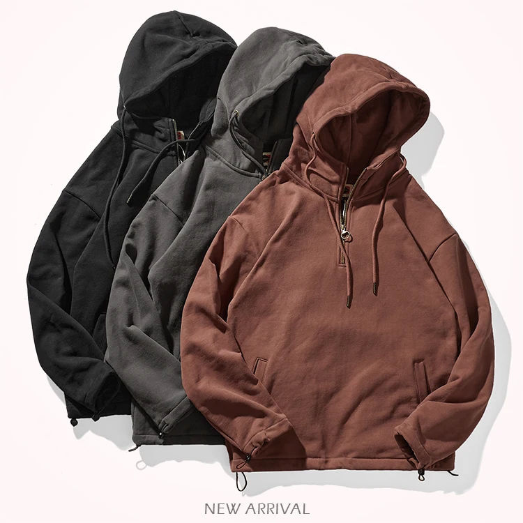 Autumn Winter American Heavyweight Hooded Hoodies Men's Fashion Pure Cotton Long Sleeve Thickened Plus Velvet Casual Sportwear