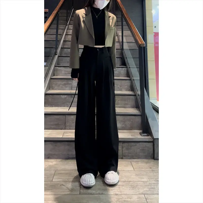 ارتفاع الخصر واسعة الساق السراويل النسائية الربيع الصيف السراويل الطويلة تصميم قطع مستقيمة إطالة الساقين الأمريكية Sle