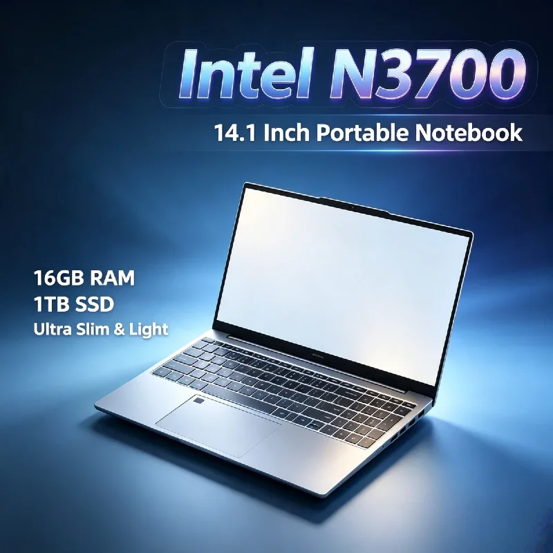 Intel N3700 Ultra Slim 14.1 Inch Gaming Laptop 16GB DDR3L 2TB SSD 1920x1080 Notebook Office Study 4K Video Pro Max Unit