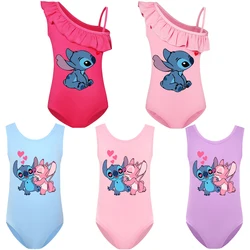 Cartoon Anime One Piece Swimsuit Disney Stitch Children Girls Summer Swimwear Beach Bathing Bikini Quick Drying Swimming Suit