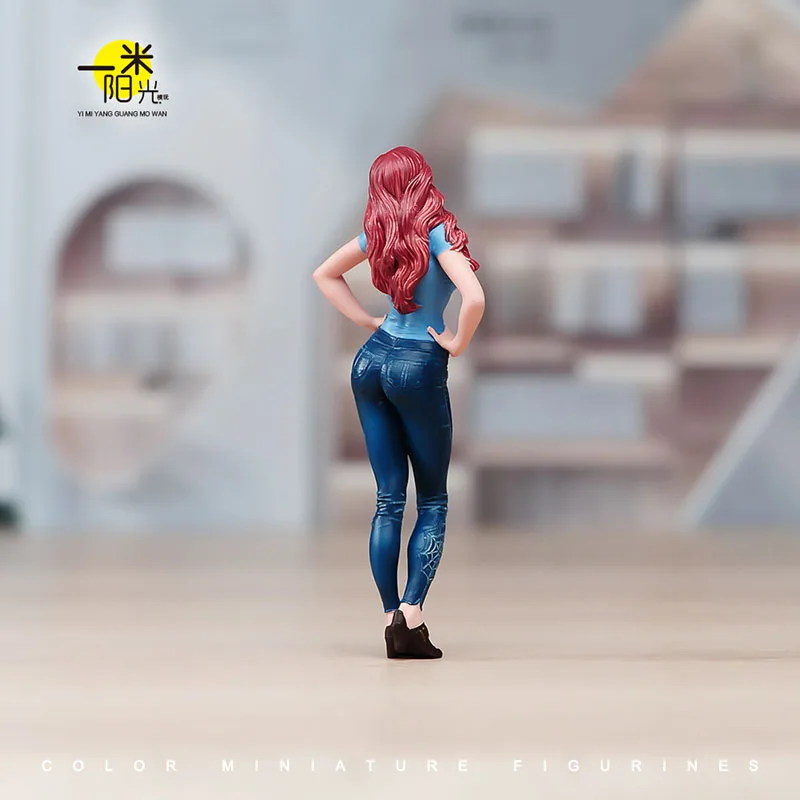 رسمت الوجه 1/18 1/24 أحمر طويل الشعر الجمال الدائمة نموذج لجسم ديوراما مصغرة مدينة شارع المشهد عرض التصوير الدعائم #3